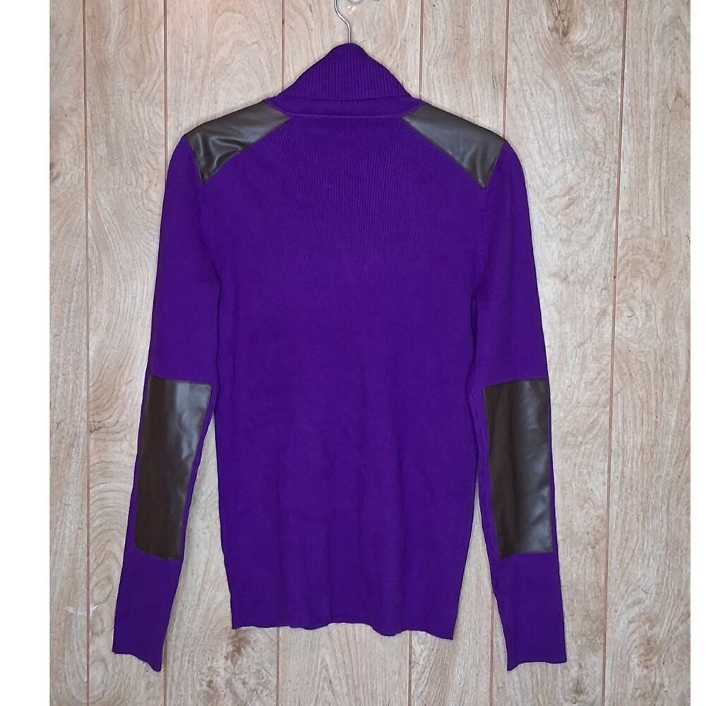 Lauren Ralph Lauren Black Label Faux Leather Trim Ribbed Turtleneck Purple L